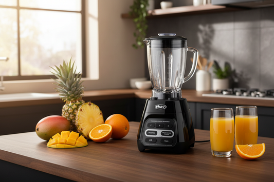 Licuadora Oster BLSTPYG1209B - Lifestyle cocina con frutas